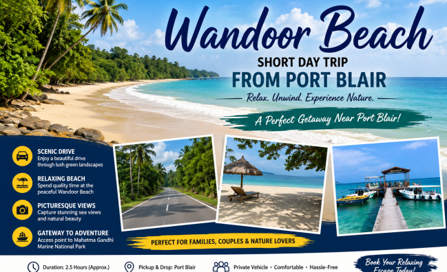 Tourists enjoying the scenic beauty of Wandoor Beach near Port Blair, Andaman Islands