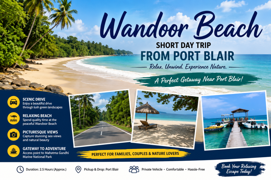 Tourists enjoying the scenic beauty of Wandoor Beach near Port Blair, Andaman Islands